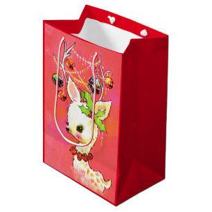 Retro vintage Christmas reindeer Holiday party Medium Gift Bag