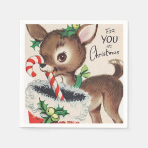retro vintage Christmas reindeer Holiday party Napkin
