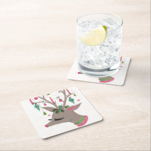 Retro Vintage Christmas reindeer party coaster