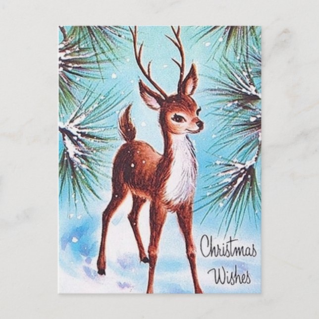Retro vintage Christmas reindeer postcard (Front)