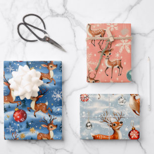 Retro Vintage Christmas Reindeer Wrapping Paper