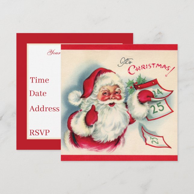 retro vintage Christmas Santa add information Invitation (Front/Back)