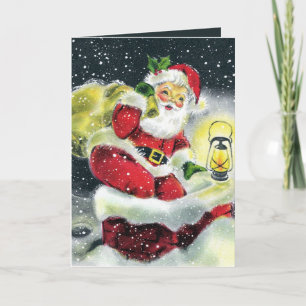 retro vintage Christmas Santa add sentiment Holiday Card