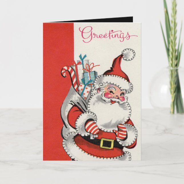 retro vintage Christmas Santa add sentiment Holiday Card (Front)