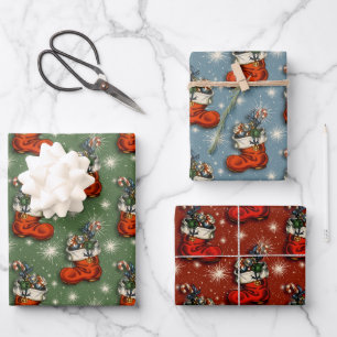 Retro Vintage Christmas Santa Boots Wrapping Paper Sheet