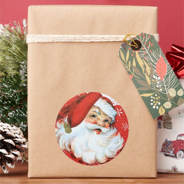 retro vintage Christmas Santa festive Classic Round Sticker (Holiday)