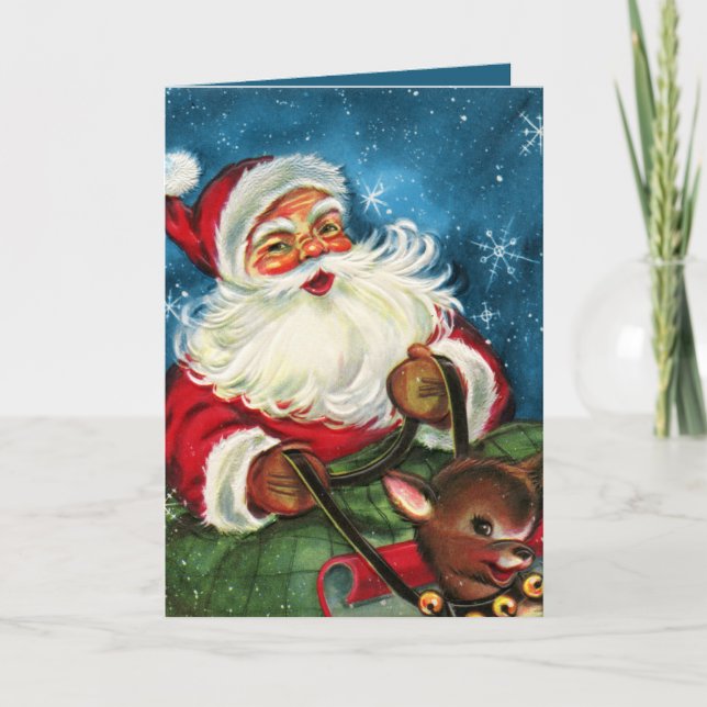 retro vintage Christmas Santa Holiday Card (Front)
