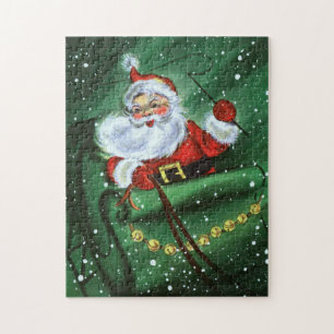 retro vintage Christmas Santa Holiday  Jigsaw Puzzle