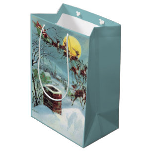 retro vintage Christmas Santa Holiday Medium Gift Bag