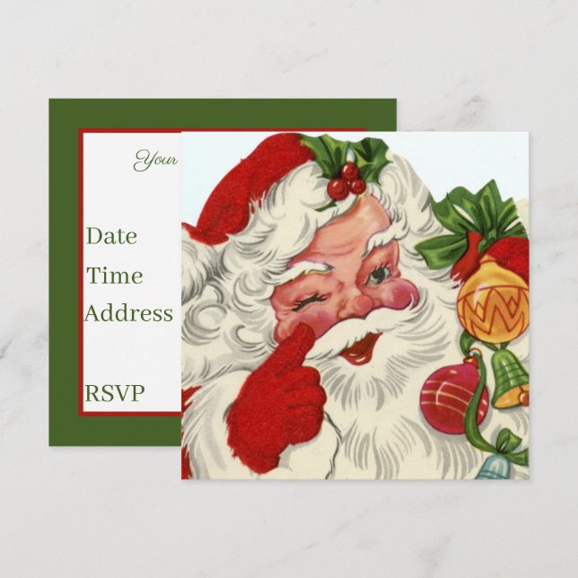 retro vintage Christmas Santa Holiday party Invitation (Front/Back)