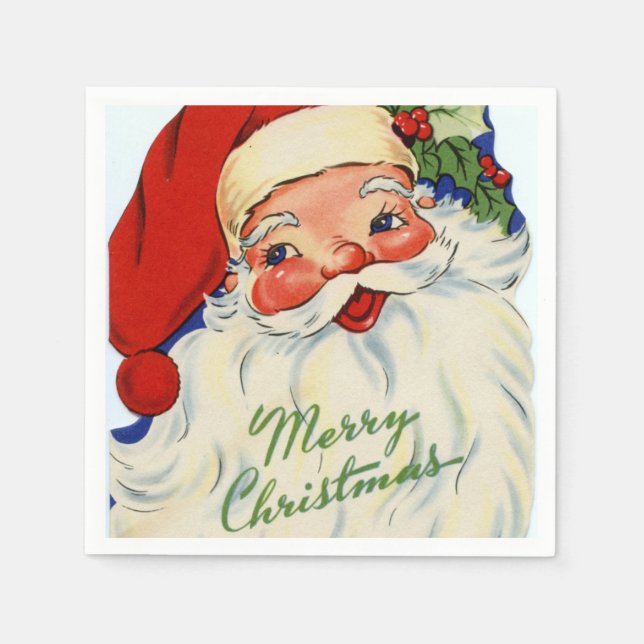retro vintage Christmas Santa Holiday party Napkin (Front)