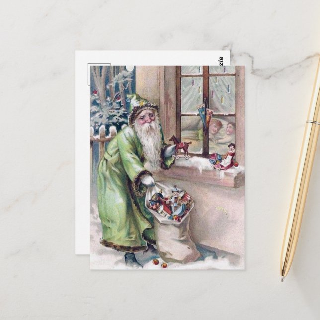 retro vintage Christmas Santa Holiday Postcard (Front/Back In Situ)
