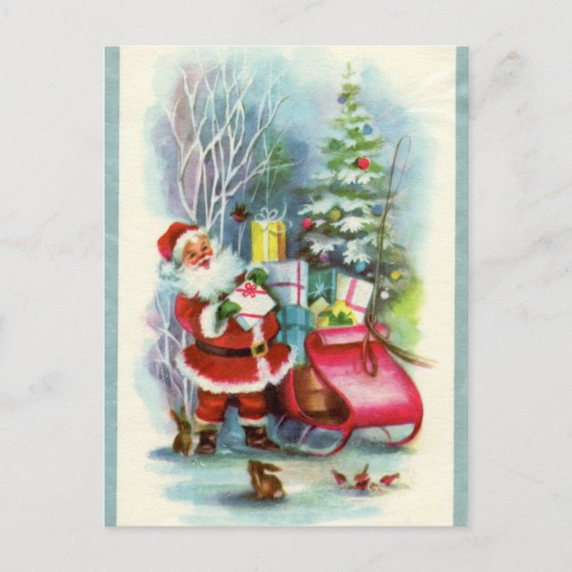 retro vintage Christmas Santa Holiday Postcard (Front)