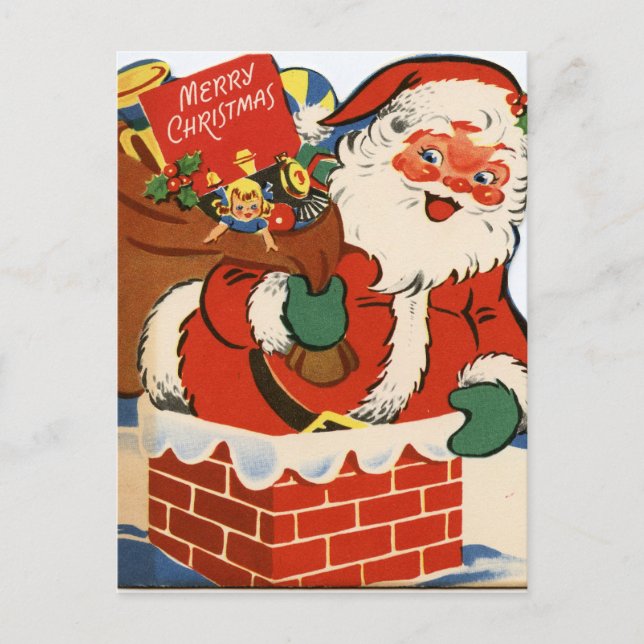 retro vintage Christmas Santa Holiday Postcard (Front)