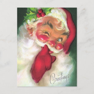 retro vintage Christmas Santa  Holiday Postcard