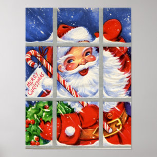 Retro vintage Christmas Santa Holiday poster