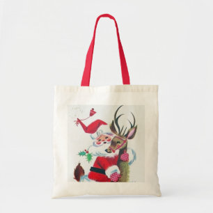 Retro vintage Christmas Santa Holiday tote bag
