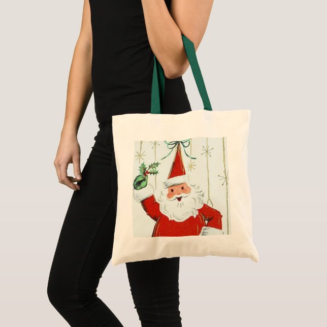Retro vintage Christmas Santa Holiday tote bag (Front (Product))