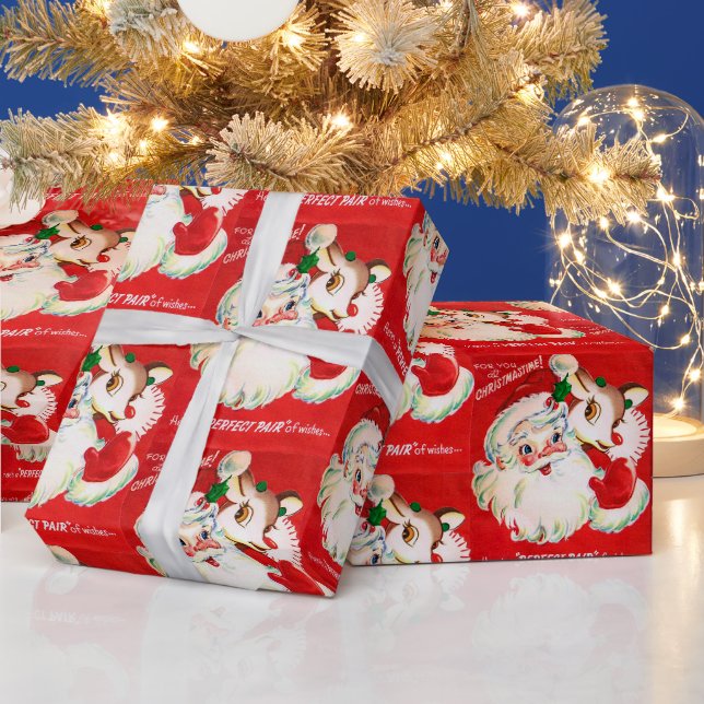 Retro Vintage Christmas Santa Holiday wrap Wrapping Paper (Holidays)