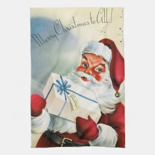 Retro Vintage Christmas Santa kitchen towel