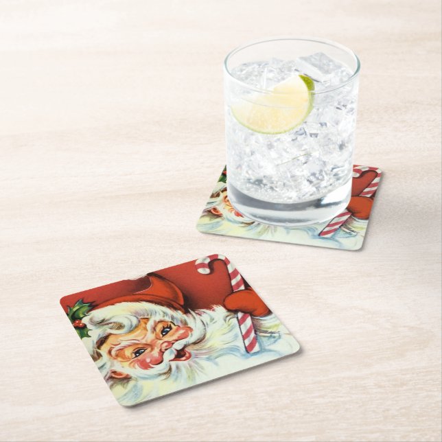 Retro Vintage Christmas Santa party coaster (Insitu)