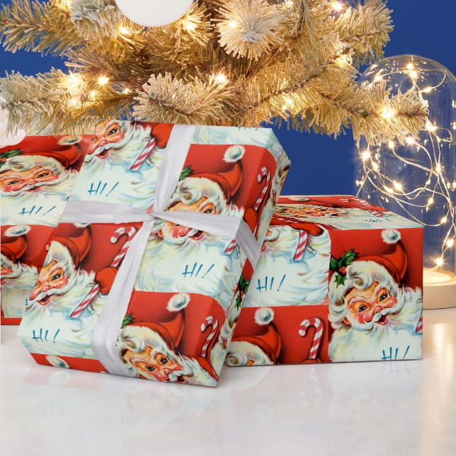 Retro Vintage Christmas Santa party wrap Wrapping Paper (Holidays)
