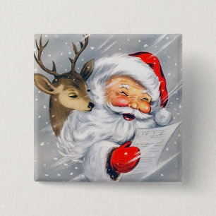 Retro vintage Christmas Santa reindeer button