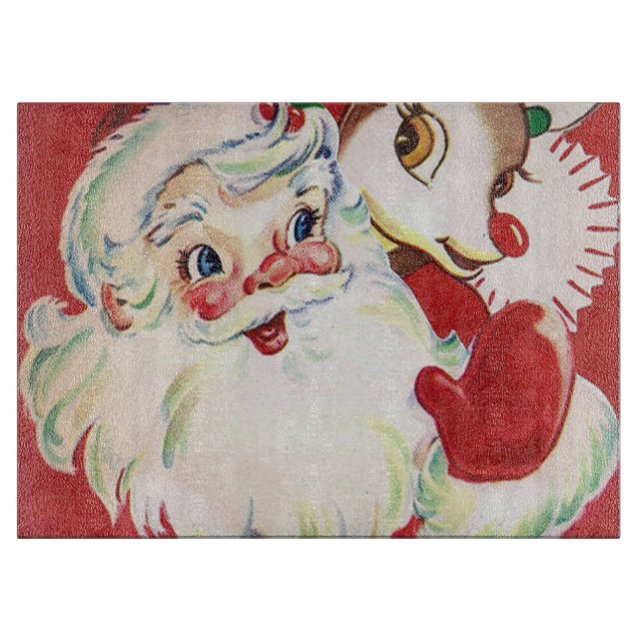 Retro vintage Christmas Santa reindeer cutting Board (Front)