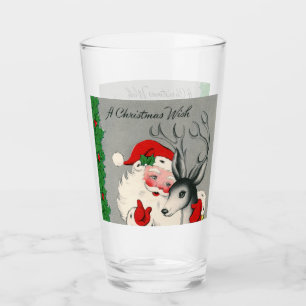 retro vintage Christmas Santa reindeer Glass