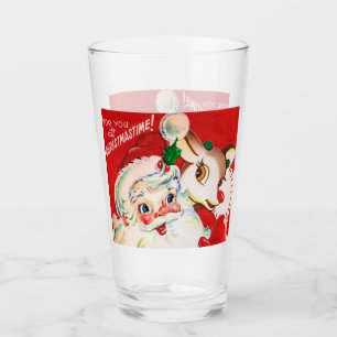 Retro vintage Christmas Santa reindeer Holiday Glass