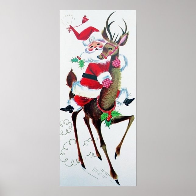 Retro vintage Christmas Santa reindeer poster (Front)