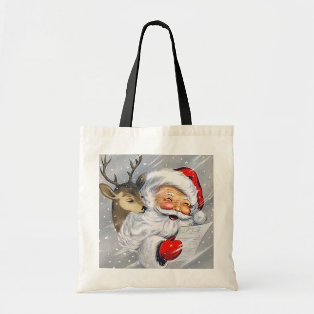 Retro vintage Christmas Santa reindeer tote Bag (Front)