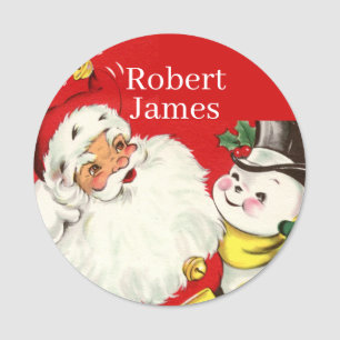  retro vintage Christmas Santa snowman add name  N Tag