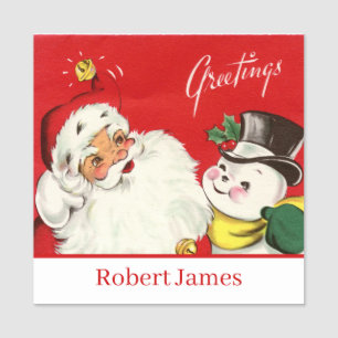 retro vintage Christmas Santa snowman add name Name Tag
