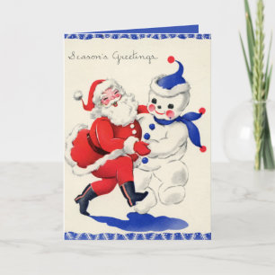 retro vintage Christmas Santa snowman Holiday