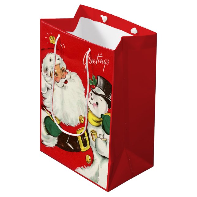 retro vintage Christmas Santa snowman  Medium Gift Bag (Front Angled)