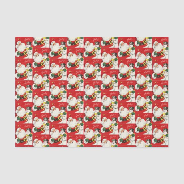 retro vintage Christmas Santa snowman Tissue Paper (Front)