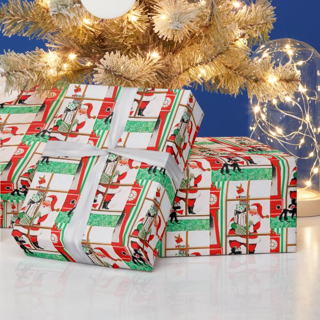 Retro vintage Christmas Santa tiled Wrapping Paper (Holidays)