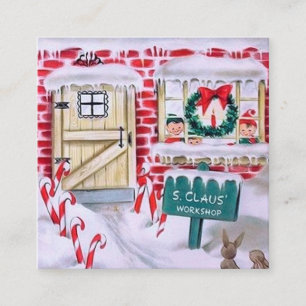 Retro vintage Christmas Santa workshop Square Business Card