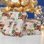 Retro Vintage Christmas "Santa's Big Day" Wrapping Paper<br><div class="desc">This retro vintage Christmas wrapping paper features a heartwarming illustration of Santa Claus and a charming little reindeer set against a soft cream background. The artistic design captures the essence of holiday nostalgia with a touch of whimsy.</div>