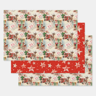 Retro Vintage Christmas "Santa's Big Day" Wrapping Paper Sheet