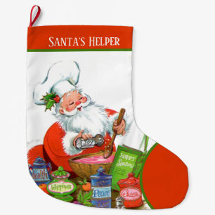 retro vintage Christmas Santa's helper Large Christmas Stocking