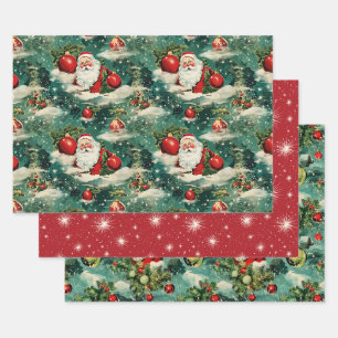 Retro Vintage Christmas: Santa's Winter Delight  Wrapping Paper Sheet