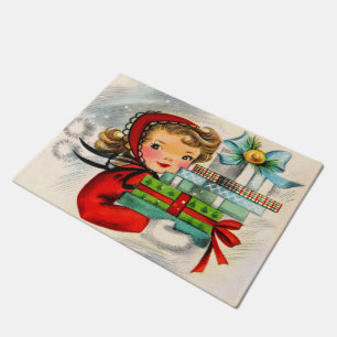Retro vintage Christmas shopper Holiday doormat