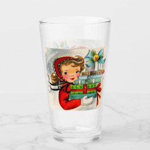 retro vintage Christmas shopping lady Holiday Glass