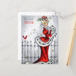 retro vintage Christmas Sister  Holiday Postcard