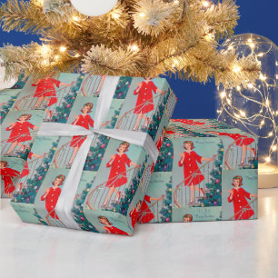 Retro vintage Christmas Sister tiled party Wrapping Paper