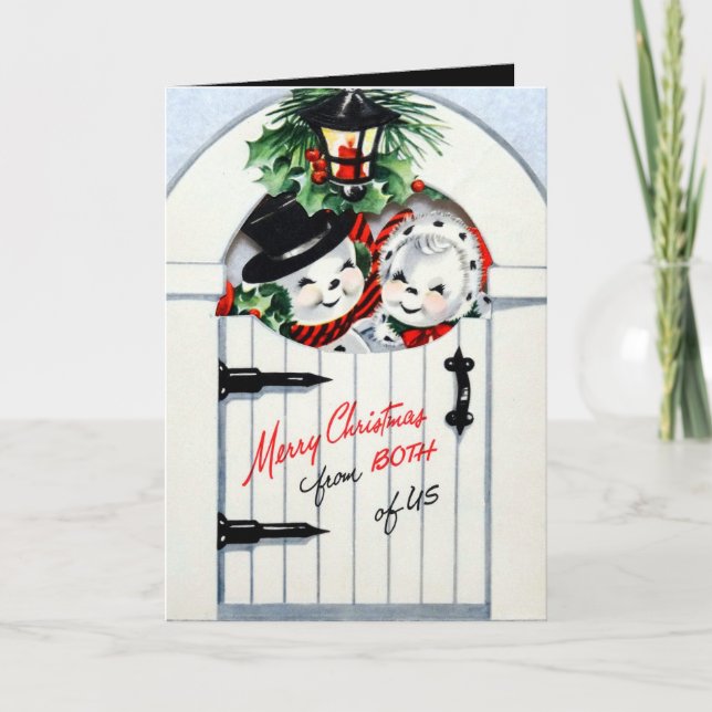 retro vintage Christmas snow couple Holiday Card (Front)