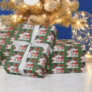 retro vintage Christmas snow couple tiled Wrapping Paper