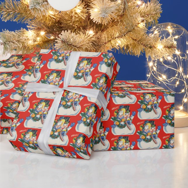 retro vintage Christmas snow couple Wrapping Paper (Holidays)